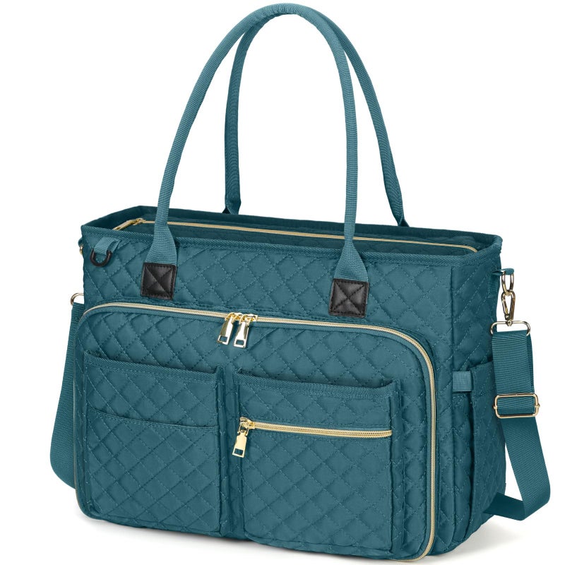 RAINSMORE Teacher Tote Bag 17.3 inch Laptop Bag for Women Work Bags Laptop Tote Nurse Bag Professional Computer Messenger with Insulated Pocket Briefcase, Teal - Image 1