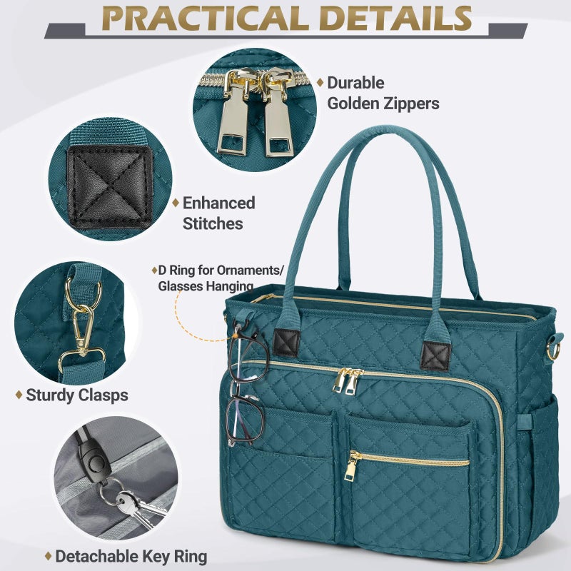 RAINSMORE Teacher Tote Bag 17.3 inch Laptop Bag for Women Work Bags Laptop Tote Nurse Bag Professional Computer Messenger with Insulated Pocket Briefcase, Teal - Image 3