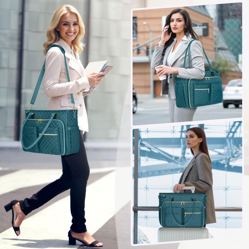 RAINSMORE Teacher Tote Bag 17.3 inch Laptop Bag for Women Work Bags Laptop Tote Nurse Bag Professional Computer Messenger with Insulated Pocket Briefcase, Teal - Image 2