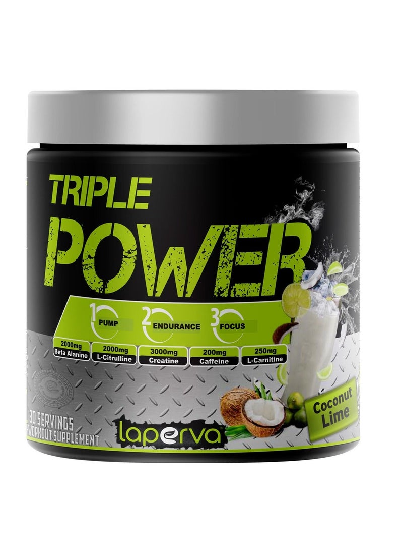 Laperva لابيرفا تريبل باور قبل التمرين، زيادة الطاقة، تعزيز التركيز والانتباه، زيادة تدفق الدم والضخ، نكهة جوز الهند والليمون، 30 حصة