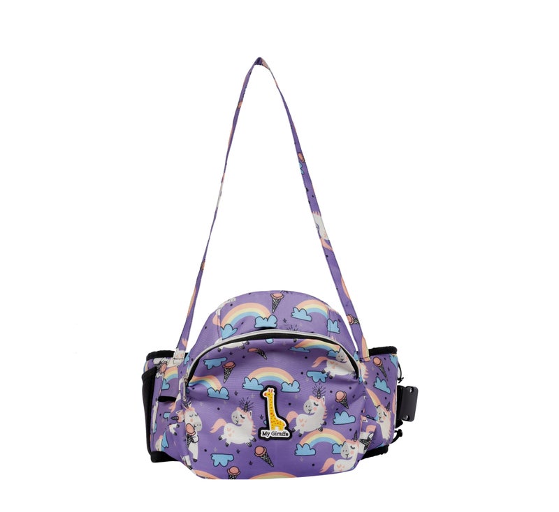 My Giraffe - Hippy Hop - Hip Seat Baby Carrier for 5 Months to 3 Years | Diaper Storage & Phone Pocket | Portable Sling Strap | Ergonomic Seat | Supports Up to 20 kg | Travel-Friendly (Purple Unicorn) - Image 2