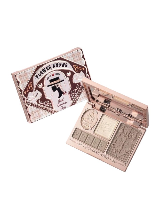 Flower Knows Chocolate Wonder-Shop Highlighter & Contour 4-Color Makeup 3D Bronzer Matte Contour Powder  - Image 1