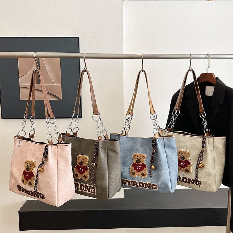 Cartoon Bear Large Capacity Tote Bag Diy Handmade Woven Bag Homemade Material Bag Hand-Stitched Shoulder Bag - Image 3