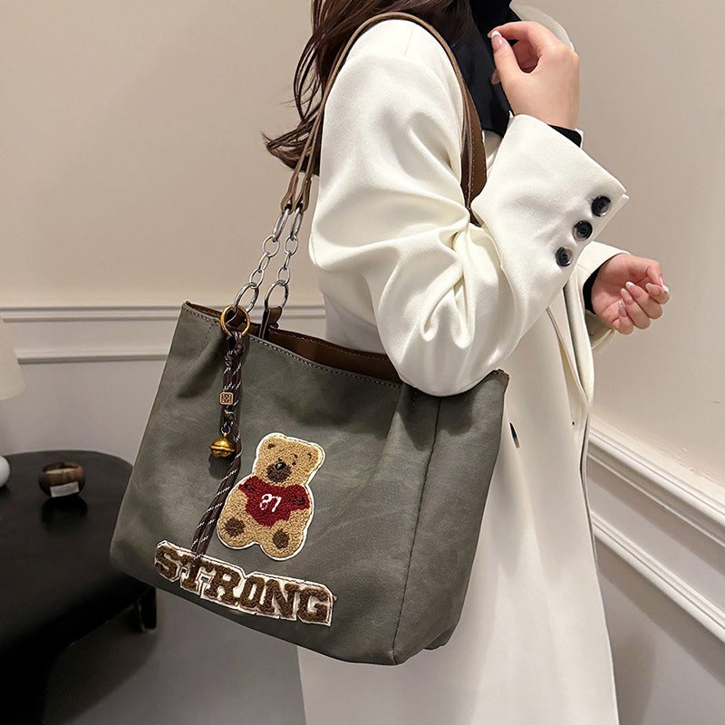 Cartoon Bear Large Capacity Tote Bag Diy Handmade Woven Bag Homemade Material Bag Hand-Stitched Shoulder Bag - Image 4