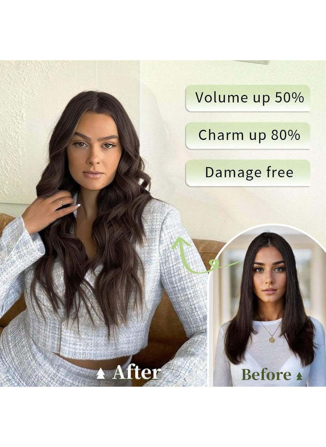 KooKaStyle Invisible Wire Hair Extensions With Transparent Wire Headband Adjustable Size 4 Secure Clips Long Wavy Hairpiece For Women (24 Inch Dark Brown/6#)  - Image 2
