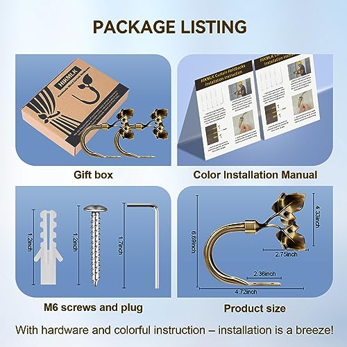 HIKMLK 2pcs Handmade Leaf Curtain Tiebacks - Antique Brass Botanical Holdbacks & Side Holders, Brushed Metallic LacquerWall Mounted Pull Backs for Fresh Drapes Window Decor - Image 4