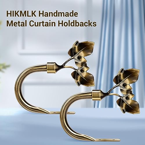 HIKMLK 2pcs Handmade Leaf Curtain Tiebacks - Antique Brass Botanical Holdbacks & Side Holders, Brushed Metallic LacquerWall Mounted Pull Backs for Fresh Drapes Window Decor - Image 2