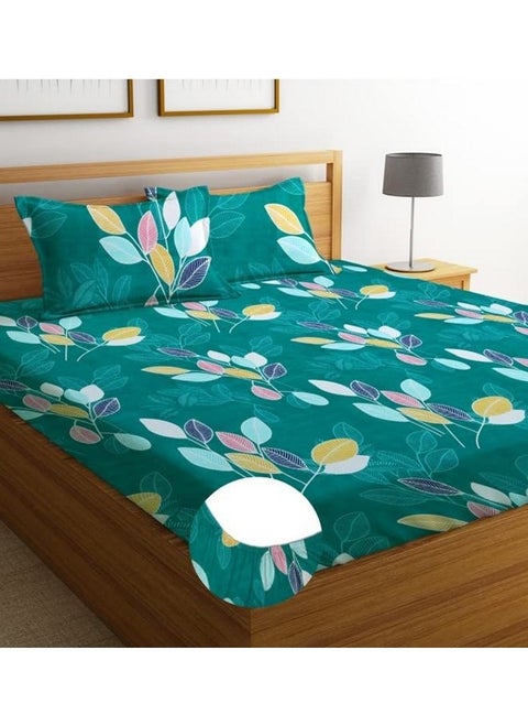 BSB HOME Premium Cotton Elastic Fitted Bedsheets with 2 King Size Pillow Covers | Double Bed with All Around Elastic 180 TC Supersoft | (72"x78",Green & Red)
