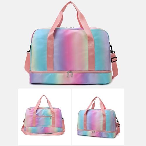 Aikelai Sports Gym Bag with Shoes Compartment Wet Pocket Waterproof Overnight Travel Bag for Girl Women Gradient Pink - Image 3