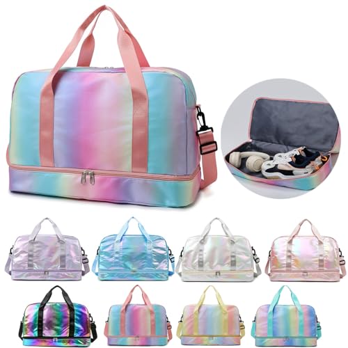 Aikelai Sports Gym Bag with Shoes Compartment Wet Pocket Waterproof Overnight Travel Bag for Girl Women Gradient Pink - Image 1
