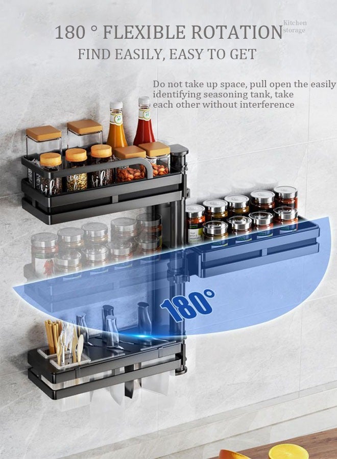 MLADEN 3-layer Wall Mounted Storage Rack Spice Rack Rotation Hanging Carbon Steel Spice Rack No Drilling Needed Shelf Spice Rack Organizer for Kitchen Storage Spice Bottles For Kitchen Cupboard Countertop - Image 4