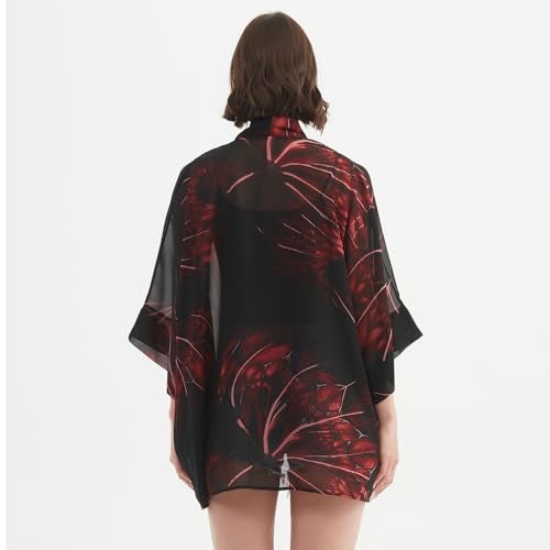 Max Hsuan Women's Loose Print Sheer Chiffon Kimono Beach Swim Cover up Cardigan Capes Blouse Tops - Image 5