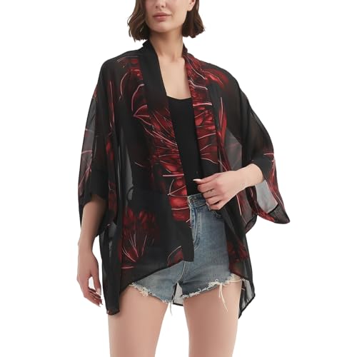 Max Hsuan Women's Loose Print Sheer Chiffon Kimono Beach Swim Cover up Cardigan Capes Blouse Tops - Image 1