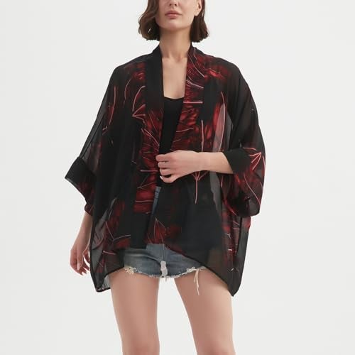 Max Hsuan Women's Loose Print Sheer Chiffon Kimono Beach Swim Cover up Cardigan Capes Blouse Tops - Image 2
