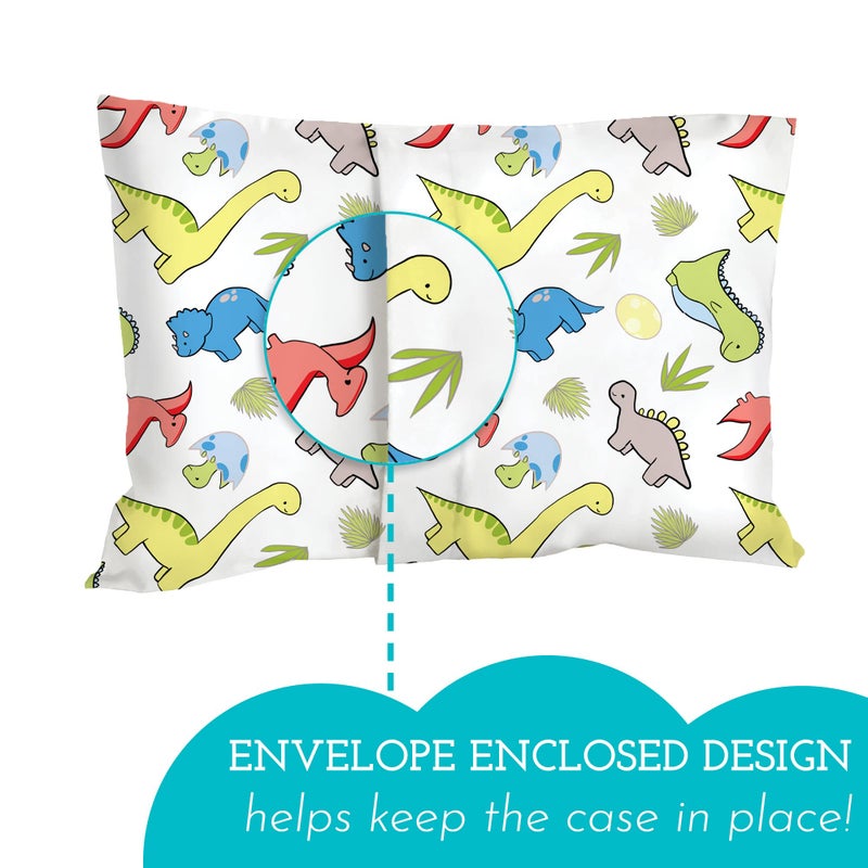 Little Sleepy Head Toddler Pillow with Pillowcase 13x18 - Kids Pillow for Sleeping - Better Neck Support Ergonomic Pillow and Toddler Pillowcase - Best Pillows for Kids (Dinosaurs White) - Image 2
