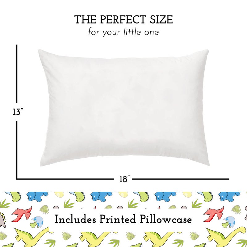 Little Sleepy Head Toddler Pillow with Pillowcase 13x18 - Kids Pillow for Sleeping - Better Neck Support Ergonomic Pillow and Toddler Pillowcase - Best Pillows for Kids (Dinosaurs White) - Image 3