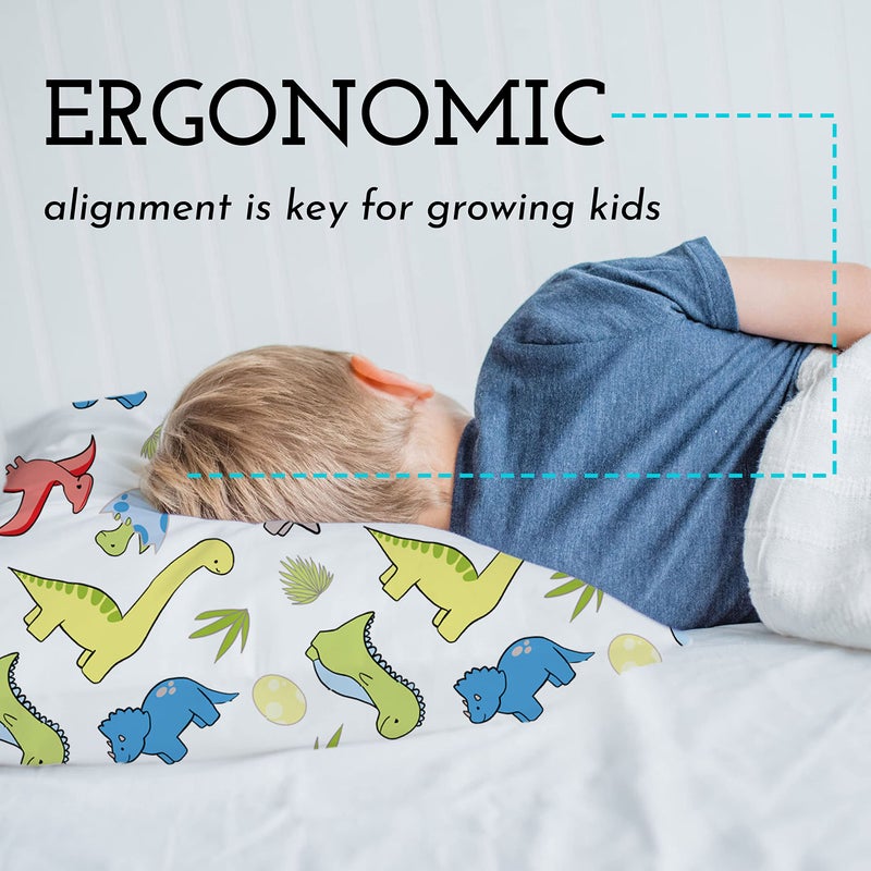 Little Sleepy Head Toddler Pillow with Pillowcase 13x18 - Kids Pillow for Sleeping - Better Neck Support Ergonomic Pillow and Toddler Pillowcase - Best Pillows for Kids (Dinosaurs White) - Image 4