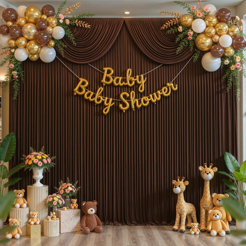PARTISKY 8x10FT Dark Brown Backdrop Curtains for Wedding Parties, Wrinkle Free Polyester Photography Backdrop Drapes for Baby Shower Birthday Parties Stage Background Stand Decorations 4x10ft,2 Panels - Image 4