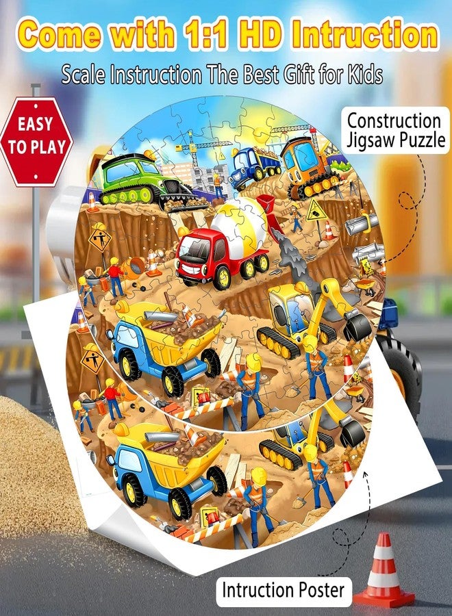 EggSun 71Pcs Christmas Construction Vehicle Floor Puzzle for Kids 3,4,5,6,7,8,Educational Building Jigsaw Puzzles with Excavator Dumper Monster Truck for Ages 3-5,Learning Toys Gift for Girls and Boys - Image 3