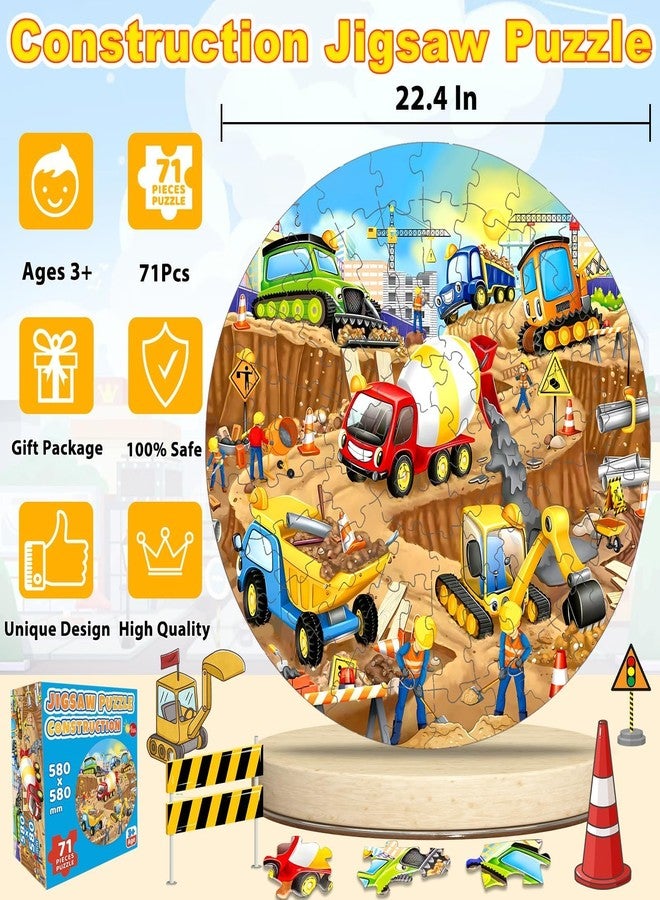 EggSun 71Pcs Christmas Construction Vehicle Floor Puzzle for Kids 3,4,5,6,7,8,Educational Building Jigsaw Puzzles with Excavator Dumper Monster Truck for Ages 3-5,Learning Toys Gift for Girls and Boys - Image 2