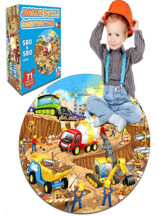EggSun 71Pcs Christmas Construction Vehicle Floor Puzzle for Kids 3,4,5,6,7,8,Educational Building Jigsaw Puzzles with Excavator Dumper Monster Truck for Ages 3-5,Learning Toys Gift for Girls and Boys - Image 1