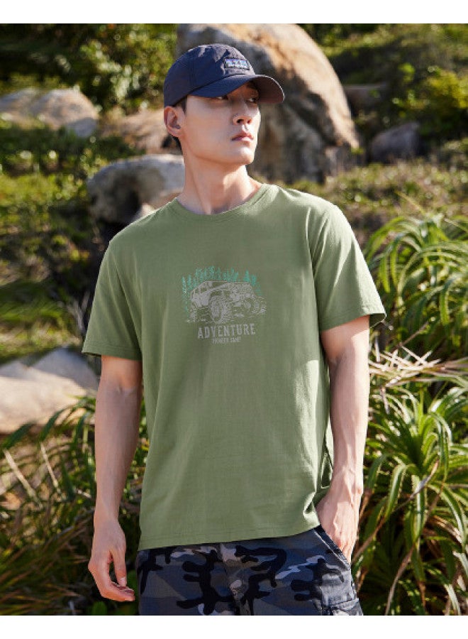 Pure Cotton Outdoor Mountain Style】loose-fit Youth Minimalist Short-sleeve Top Sporty Casual Round-neck T-shirt - Image 1