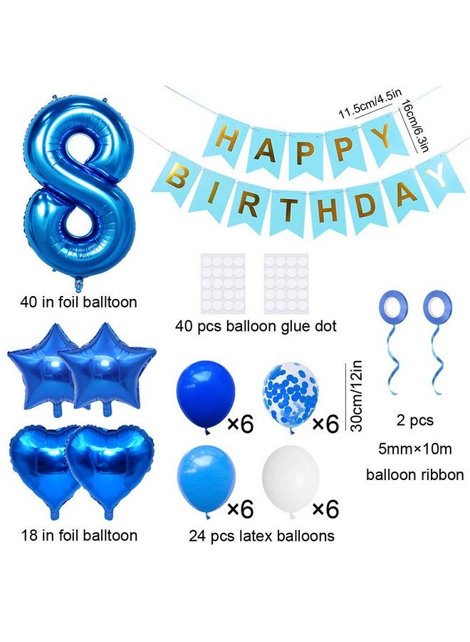 Huture 8 Birthday Party Supplies Blue Number 8 Foil Balloon Happy Birthday Banner Kit 8th Birthday Decoration White Blue Latex Confetti Balloon Foil Star Balloon Great Gift for Girls Boys Birthday - Image 2