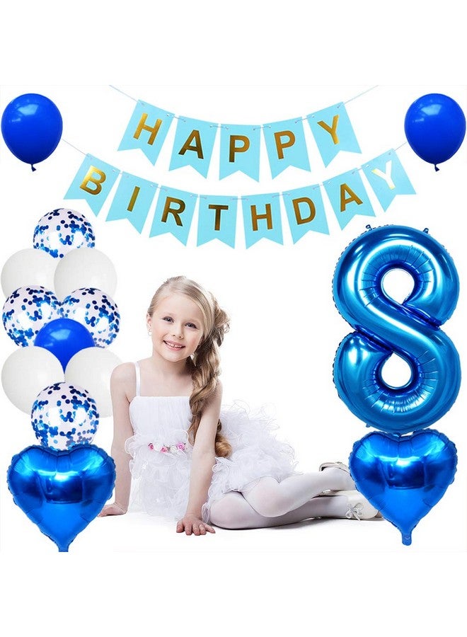Huture 8 Birthday Party Supplies Blue Number 8 Foil Balloon Happy Birthday Banner Kit 8th Birthday Decoration White Blue Latex Confetti Balloon Foil Star Balloon Great Gift for Girls Boys Birthday - Image 4
