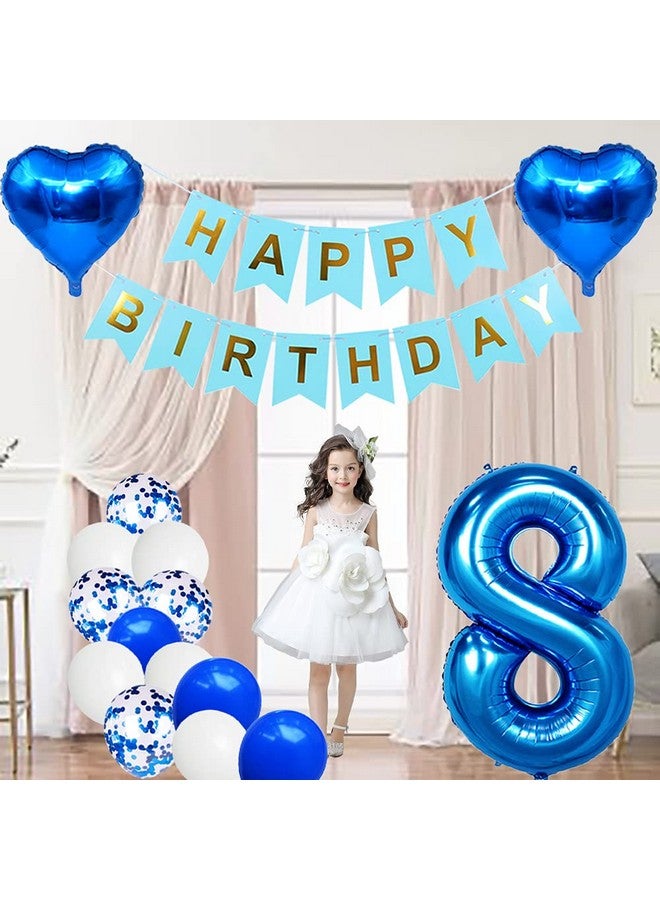 Huture 8 Birthday Party Supplies Blue Number 8 Foil Balloon Happy Birthday Banner Kit 8th Birthday Decoration White Blue Latex Confetti Balloon Foil Star Balloon Great Gift for Girls Boys Birthday - Image 5