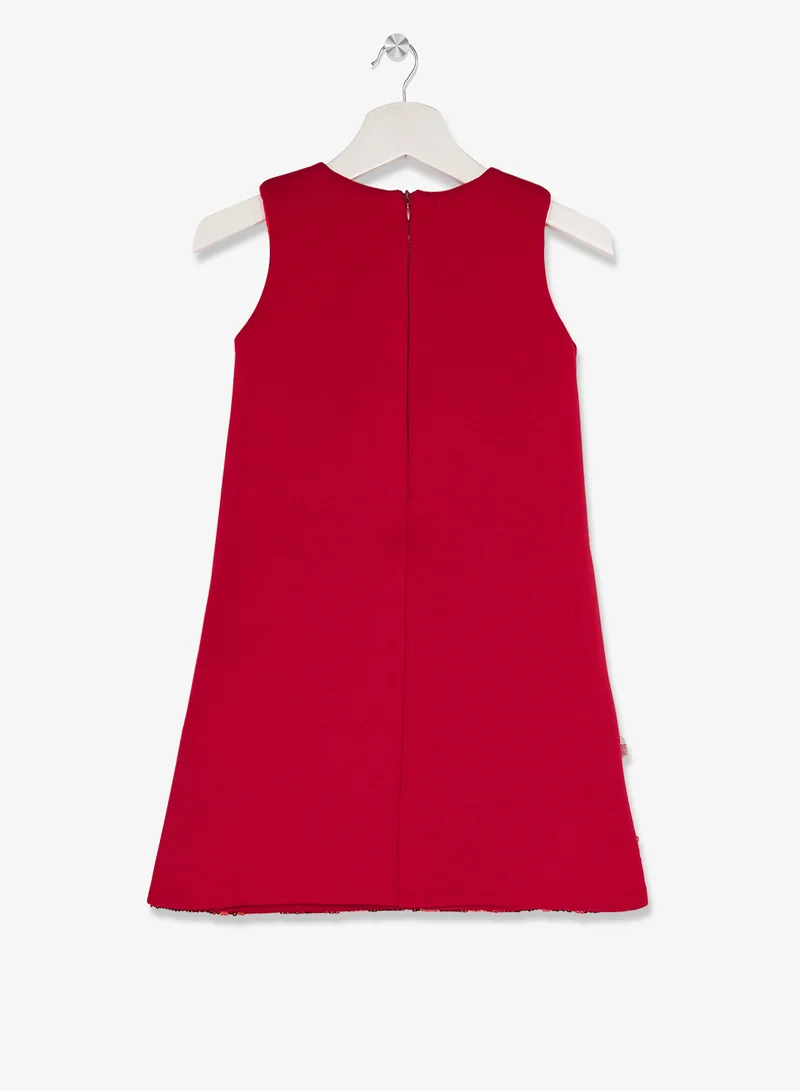 Little Golden Apple Little Cut Sleeve With Sequin Dress