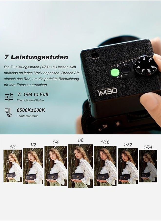 Godox - Godox iM30 Camera Flash Mini Flash Speedlite GN15 with 13 Levels Flash Power,CCT 6500K±200K with S1/S2 Optical Control for Sony Canon Nikon Fuji Olympus Camera - Image 1