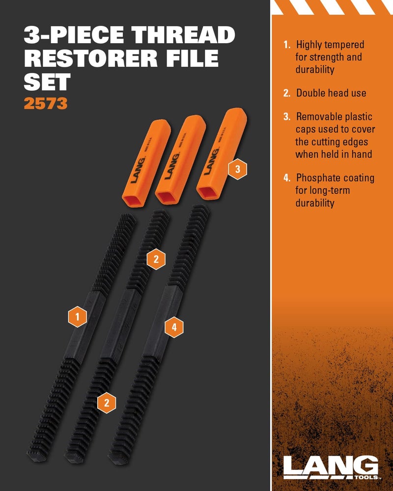 Lang Tools 2573 3-Piece Thread Restorer File Set , Black - Image 2
