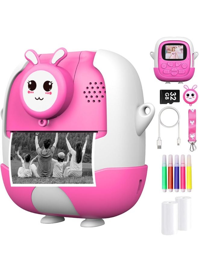 Generic Kids Camera for Girls Boys,Instant Camera for Kids with 32GB SD Card Reversible Lens Video Digital Camera with Print Photo Paper, Birthday Gifts Toy for 3-12 Year Old 5 Colour Pens (Pink)  - Image 1