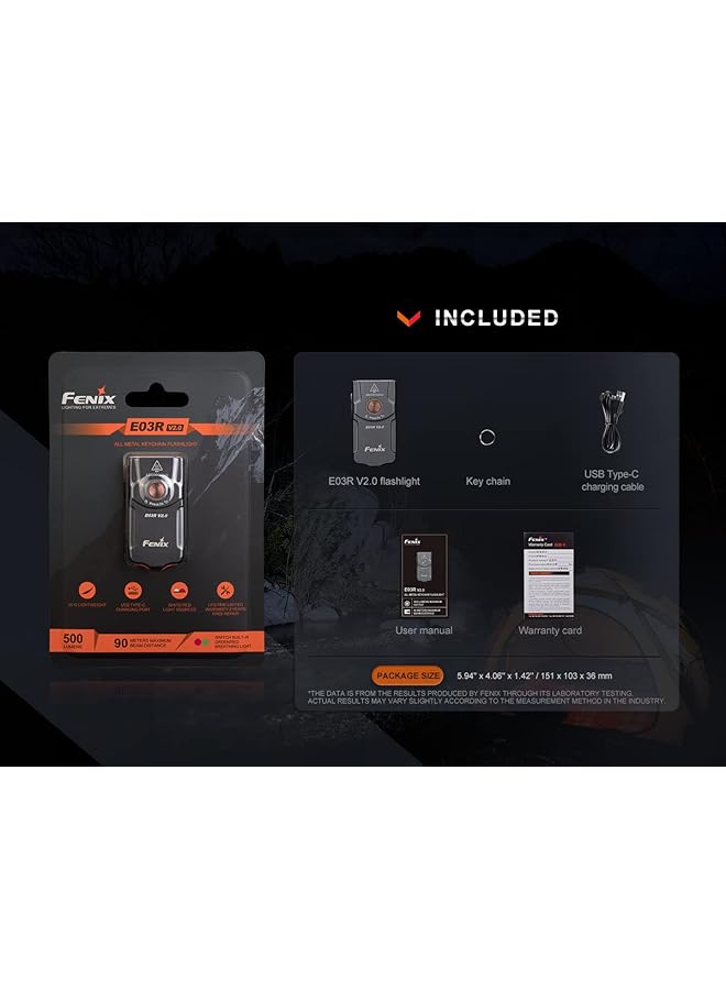 fenix E03R v2.0 Blue Rechargeable Lightweight Keychain Torch 500 Lumens 90m 30 Hrs Max Red Light Mode USB C Charging IP66 - Image 4