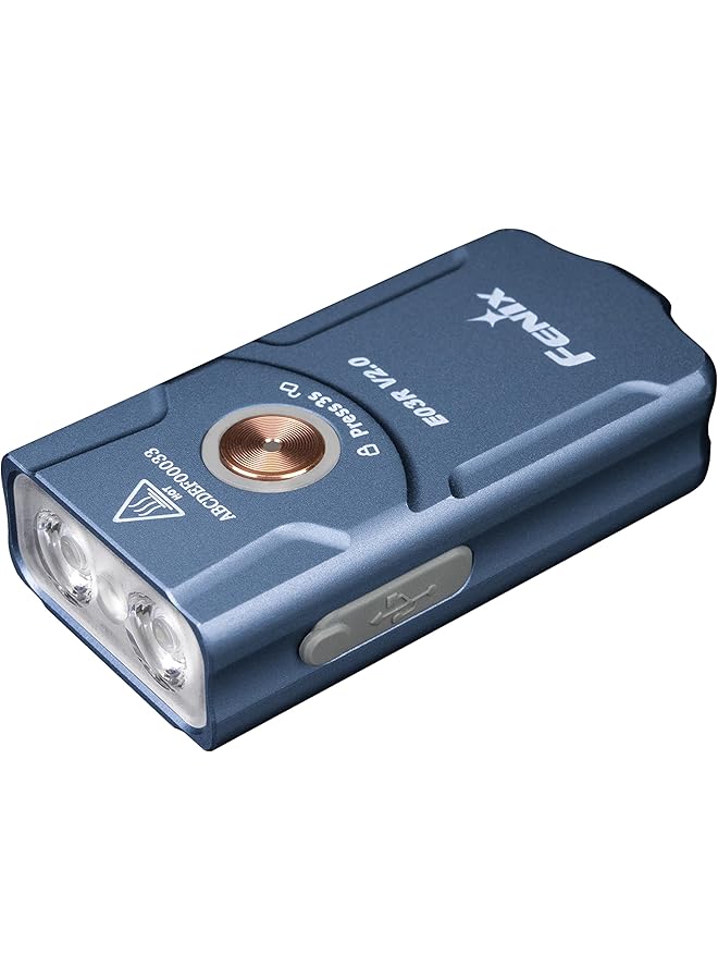 fenix E03R v2.0 Blue Rechargeable Lightweight Keychain Torch 500 Lumens 90m 30 Hrs Max Red Light Mode USB C Charging IP66 - Image 1