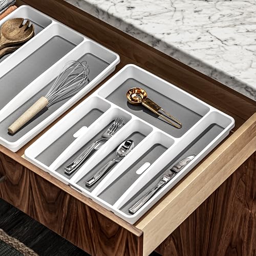 madesmart Premium Silverware Tray 6 Compartment Flatware Organizer for Forks Knives SpoonsNon Slip Soft Grip Lining Durable Drawer Organizer White - Image 3
