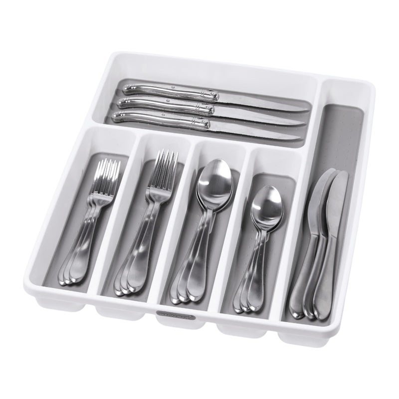 madesmart Premium Silverware Tray 6 Compartment Flatware Organizer for Forks Knives SpoonsNon Slip Soft Grip Lining Durable Drawer Organizer White - Image 2