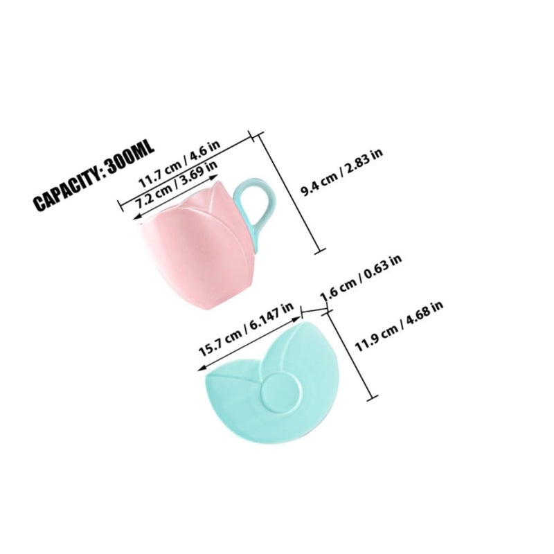 Pink Tulip Shape Ceramic Coffee Mug With Saucer 300Ml Large Capacity Tea Cup Set - Image 3