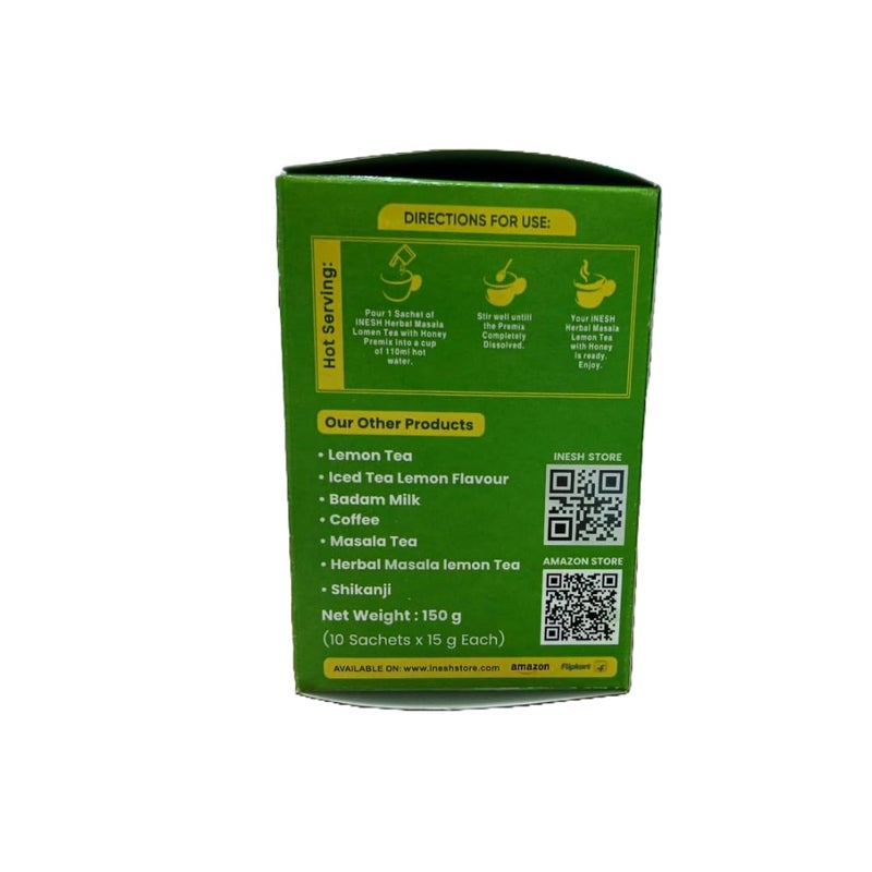 Inesh Herbal Masala Lemon Tea with Honey Instant Premix Powder - 10 Sachets (Box of 2, Total 20 Sachets) 300 gm - Image 2
