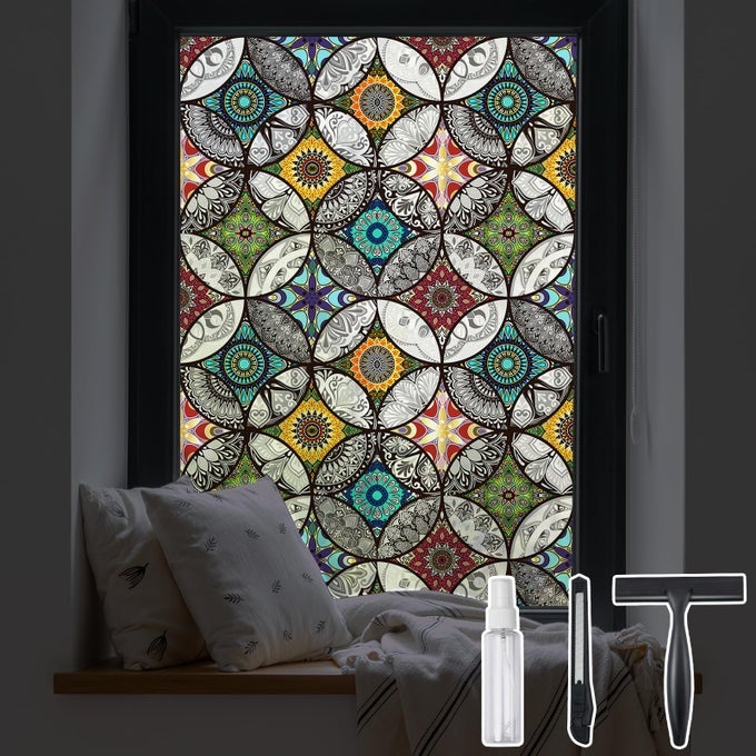 BOHO CHIC WINDOW PRIVACY FILM WITH INSTALLATION TOOLS SOFTEN LIGHT REDUCE UV RAYS DECORATIVE STAINED GLASS WINDOW TINTING FILM FOR HOME 177 X 787 INCH