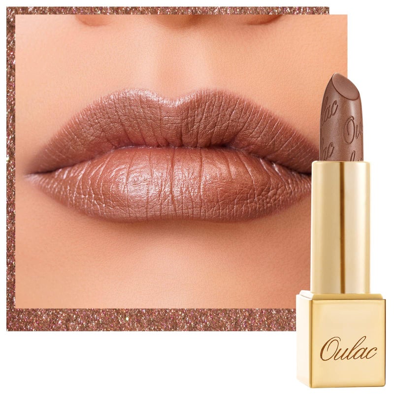 Oulac Brown Lipstick for Women with Metallic 3D Shine Lightweight Hydrating Formula, High Impact Lip Color, Vegan Beauty, Full Coverage Lip Makeup, Christmas Gifts for Women, Guilty Pleasure (09) - Image 1