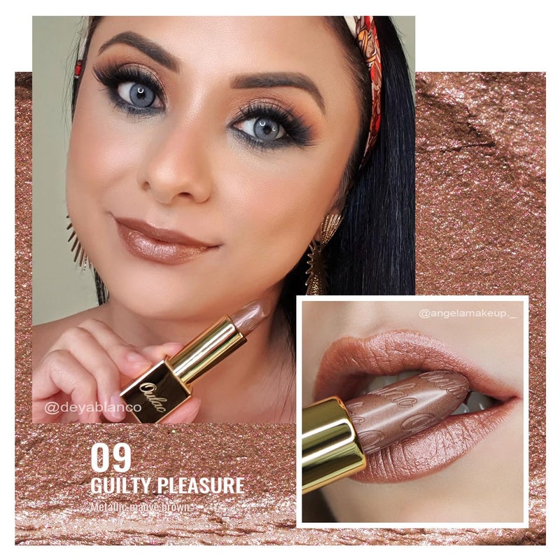 Oulac Brown Lipstick for Women with Metallic 3D Shine Lightweight Hydrating Formula, High Impact Lip Color, Vegan Beauty, Full Coverage Lip Makeup, Christmas Gifts for Women, Guilty Pleasure (09) - Image 3
