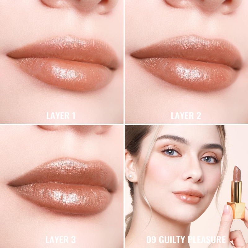 Oulac Brown Lipstick for Women with Metallic 3D Shine Lightweight Hydrating Formula, High Impact Lip Color, Vegan Beauty, Full Coverage Lip Makeup, Christmas Gifts for Women, Guilty Pleasure (09) - Image 5