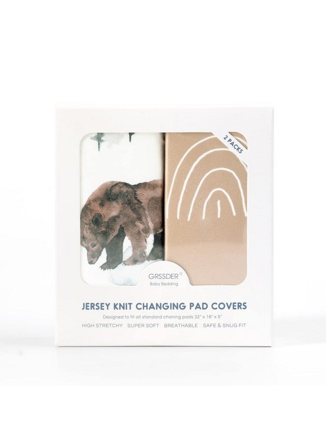 GRSSDER مجموعة أغطية وسادة تغيير جيرسي ناعمة للغاية من GRSSDER - 2 قطعة، تناسب أغطية وسادة تغيير 32"/34" × 16" آمنة ومريحة، دب الغابة/قوس قزح للرضع - Image 4