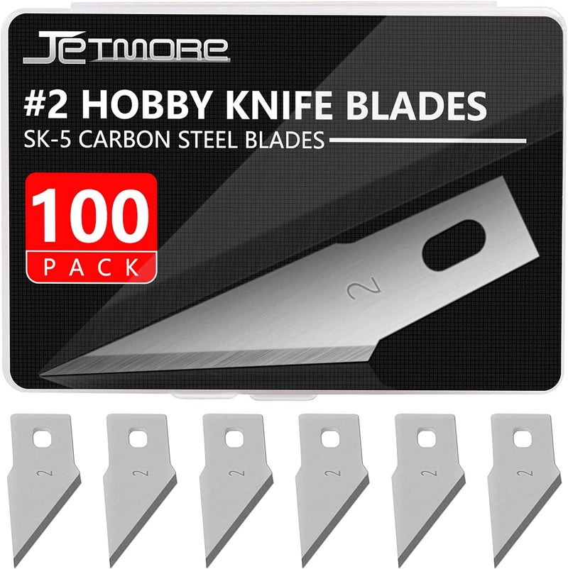 Jetmore 100 Pack Craft Hobby Blades #2 Craft Knife Blades Refill Hobby Knife Replacement Blade with Storage Box for Art and Crafting Scrapbooking Supplies Cutting Caving Stencil - Image 1