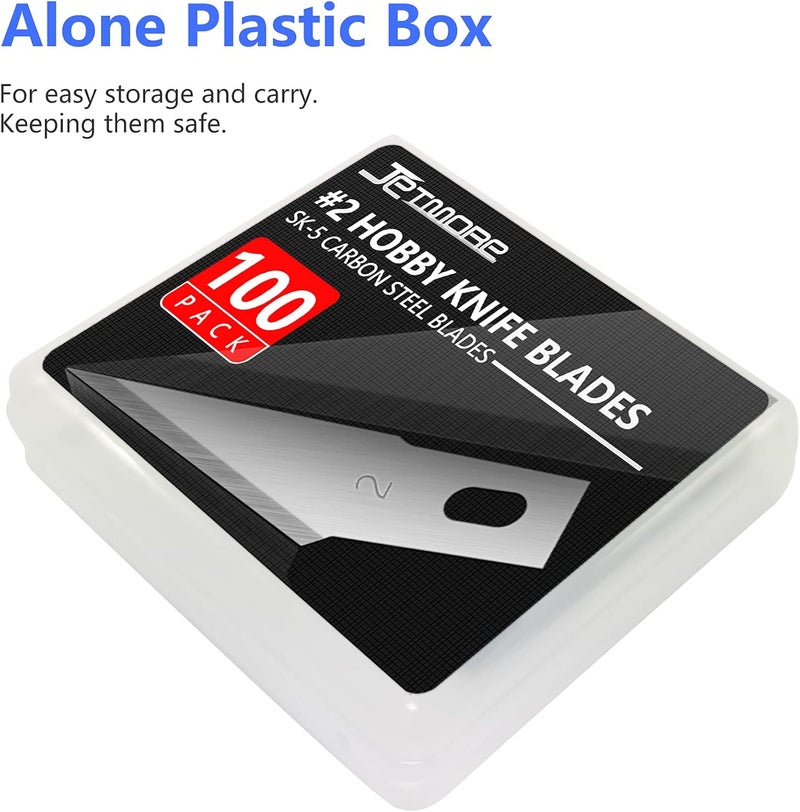 Jetmore 100 Pack Craft Hobby Blades #2 Craft Knife Blades Refill Hobby Knife Replacement Blade with Storage Box for Art and Crafting Scrapbooking Supplies Cutting Caving Stencil - Image 3