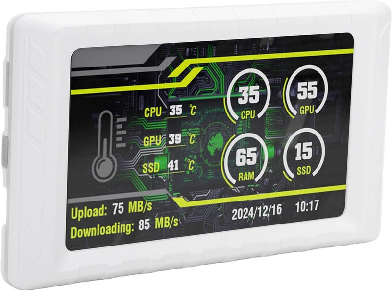 5 Inch Secondary Screen, FHD 854x480 LCD Display for CPU GPU Temp Memory Data Frame Rate Monitoring with Dynamic Video Themes, for Wins 10 11 PC (White) - Image 3