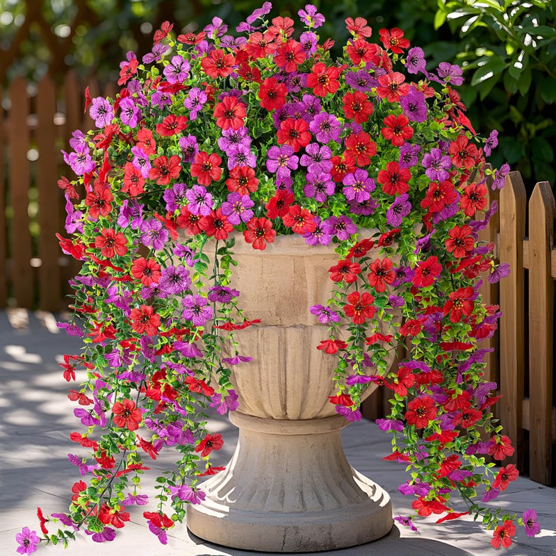 Ammyoo Artificial Flowers for Outdoors Home Decor，2 Pack Realistic Daisy Silk Flowers Fake Plants Front Porch Courtyard Flower Pot Hanging Basket Spring Summer Autumn Fake Flowers (Red Purple) - Image 1