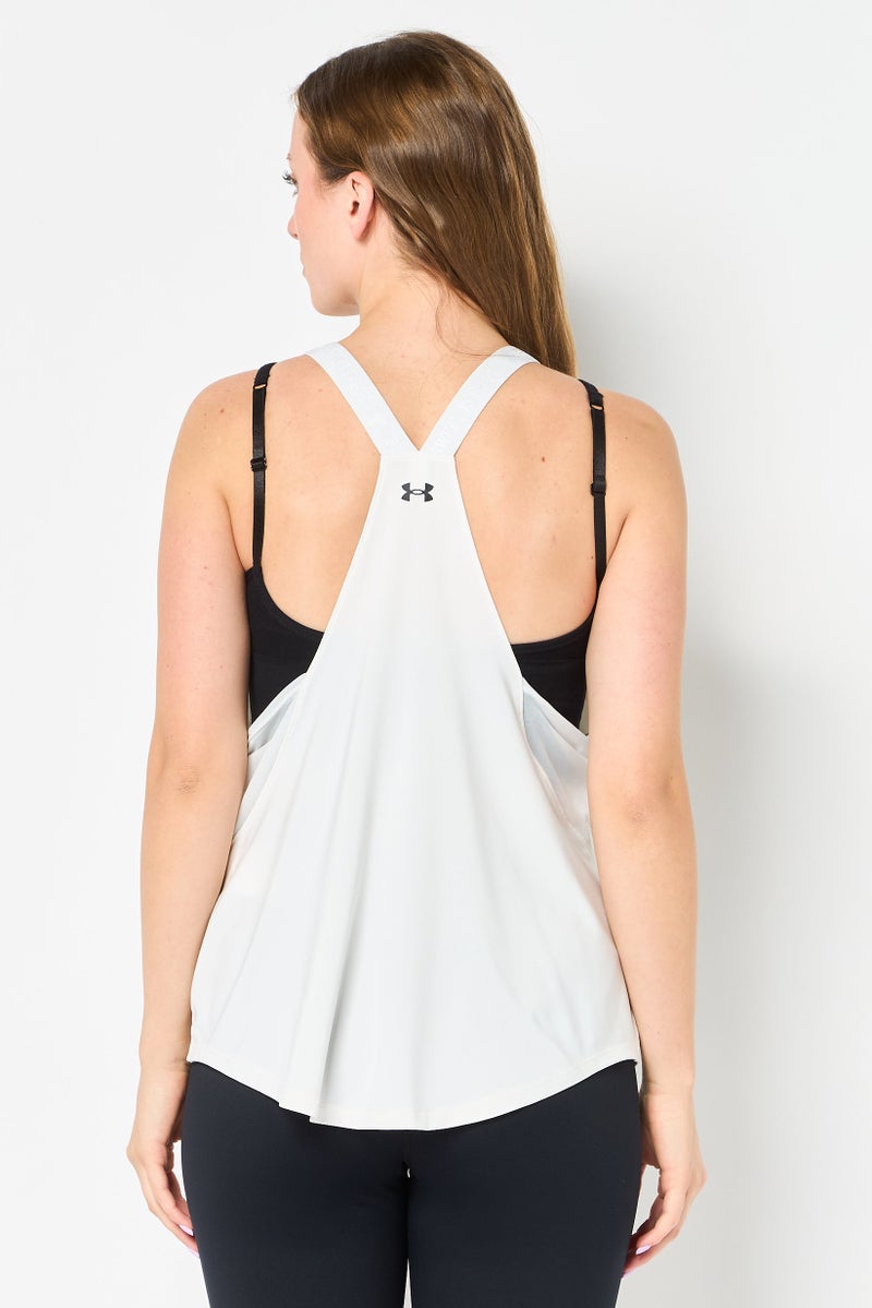 UNDER ARMOUR Women Fitted Sleeveless Project Rock Training Tank Top, White - Image 2