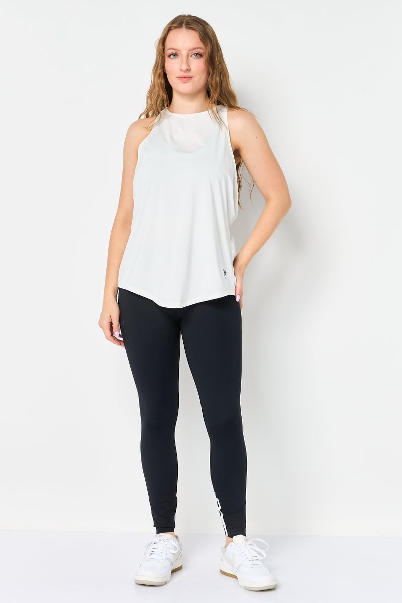 UNDER ARMOUR Women Fitted Sleeveless Project Rock Training Tank Top, White - Image 3